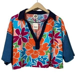 Free People On A Boat Boxy Crop Polo Top Size Medium
